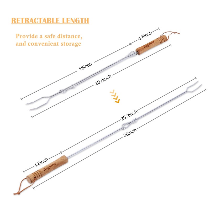 Begatter Smores Sticks, Marshmallow Sticks for Fire Pit, 30" Long Extendable Heavy Duty Roasting Sticks for Hot Dogs Vegetables S'mores over Campfire, 4 Pack - Image 4